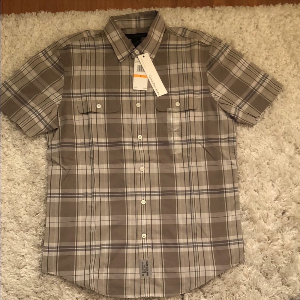 Calvin Klein Men's Plaid Short Sleeve Shirt - Brown mt1